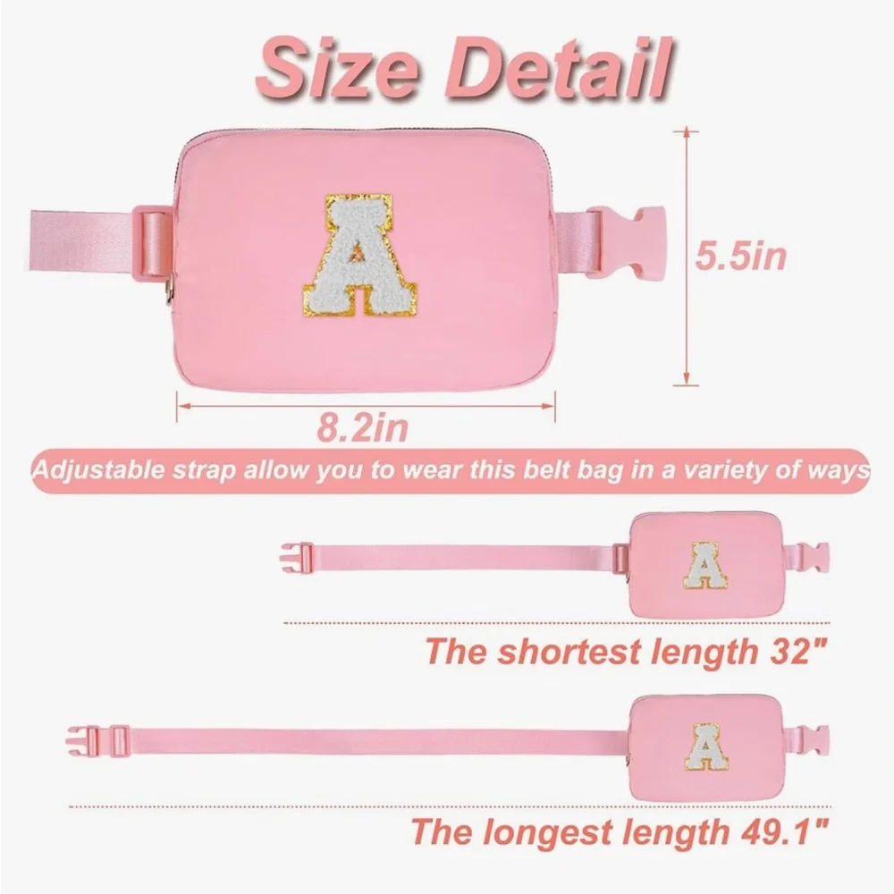 NIB Pink Kids Personalized Belt Bag with Glitter Letter A